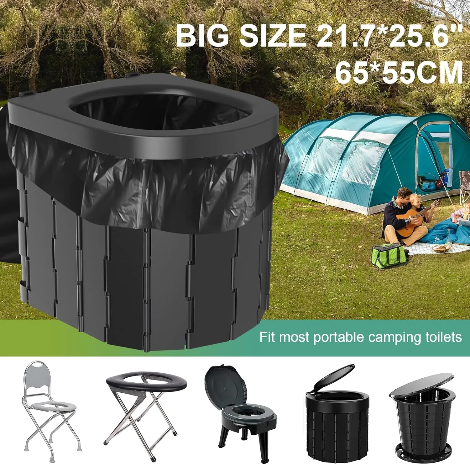 Portable Toilet Bags for Camping: 40 Liners Toilet Replacement Bags, 100% Compostable & Biodegradable, 8 Gallon Thickened Bucket Liner for Outdoor Boating Trip, Trash Bags Plastic Free