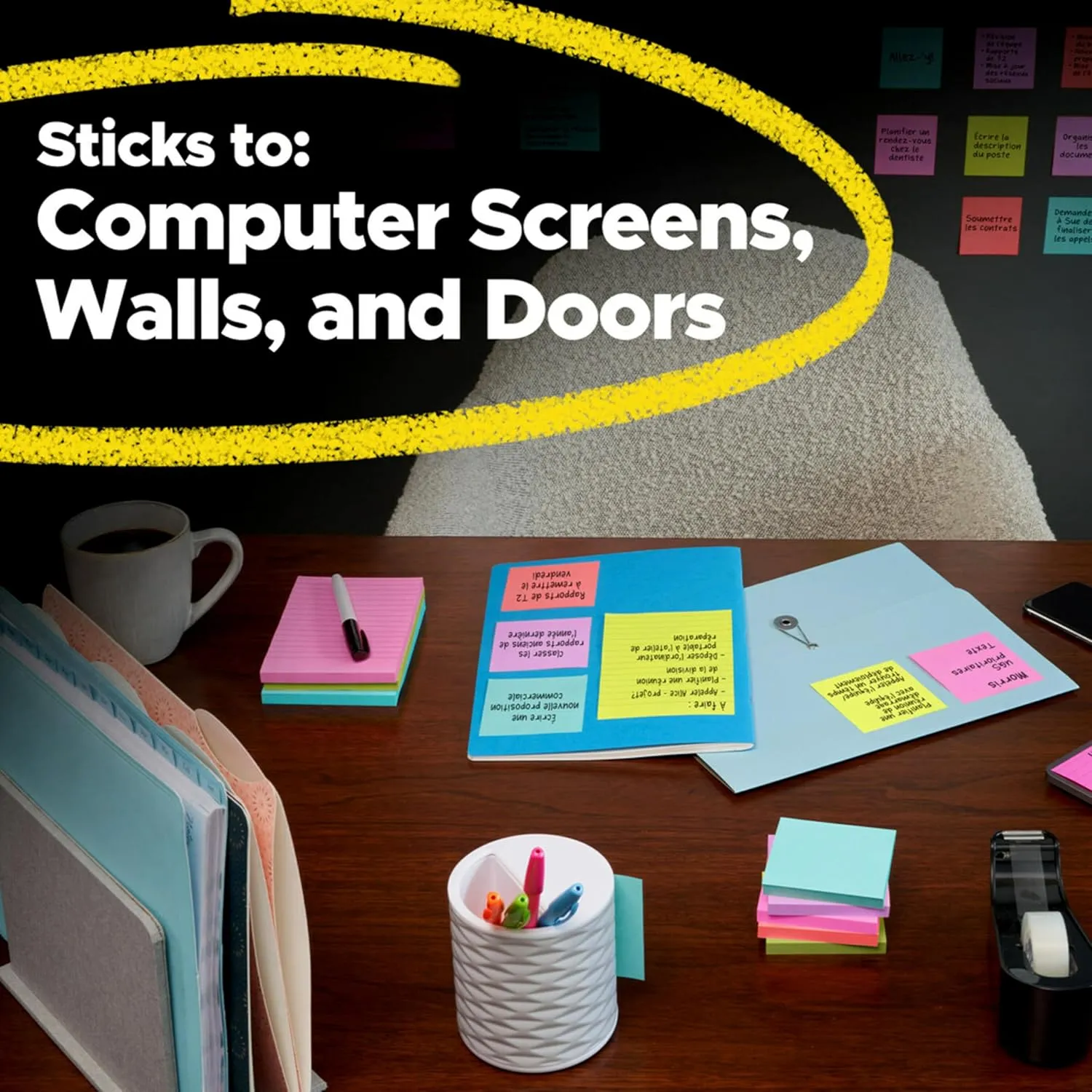 Post-it Super Sticky Notes, 8x6 in, 4 Pads, 2X The Sticking Power, Energy Boost Collection, Bright Colors, Recyclable (6845-SSP)