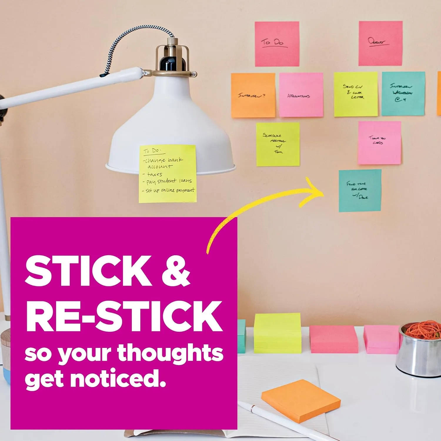 Post-it Super Sticky Notes, 8x6 in, 4 Pads, 2X The Sticking Power, Energy Boost Collection, Bright Colors, Recyclable (6845-SSP)