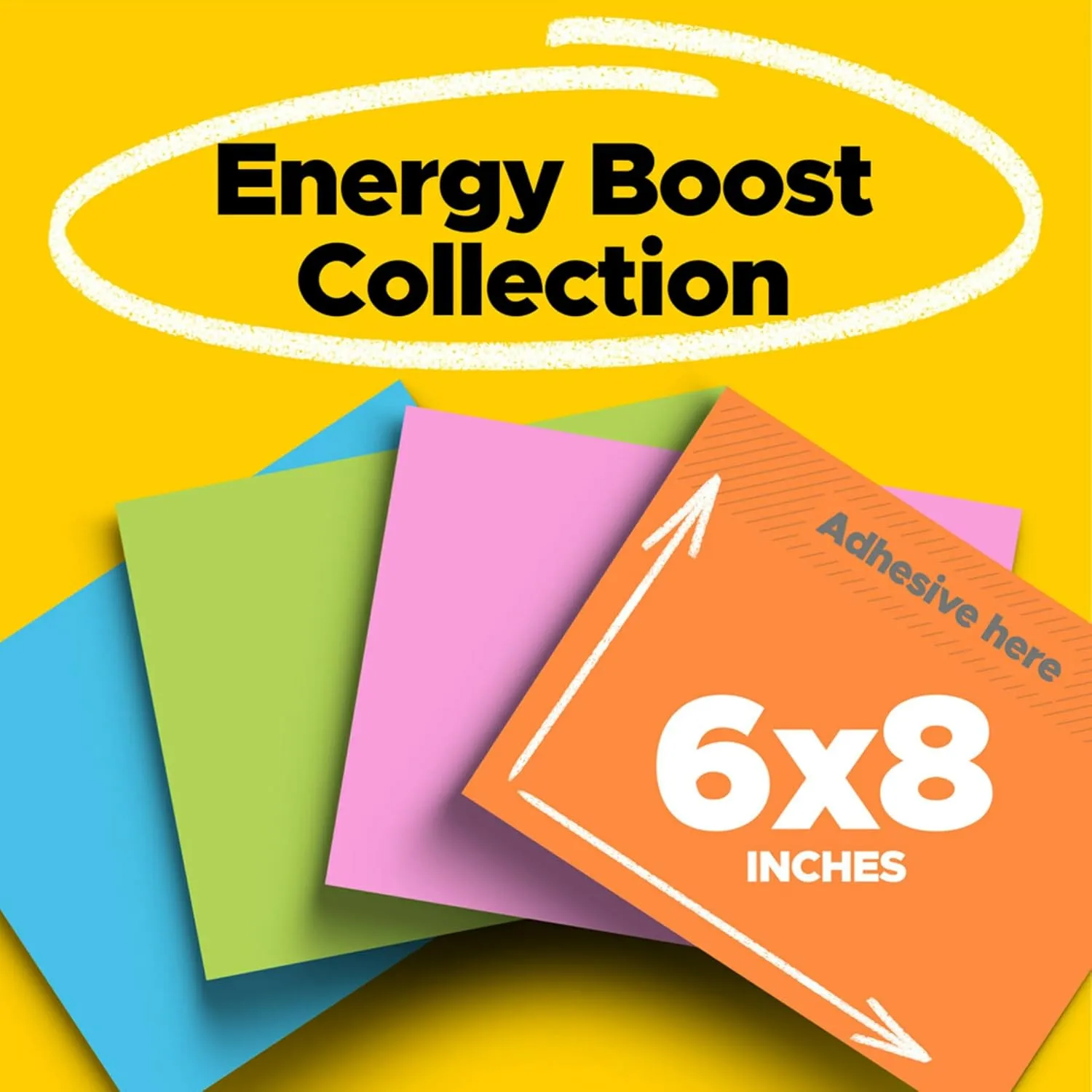 Post-it Super Sticky Notes, 8x6 in, 4 Pads, 2X The Sticking Power, Energy Boost Collection, Bright Colors, Recyclable (6845-SSP)