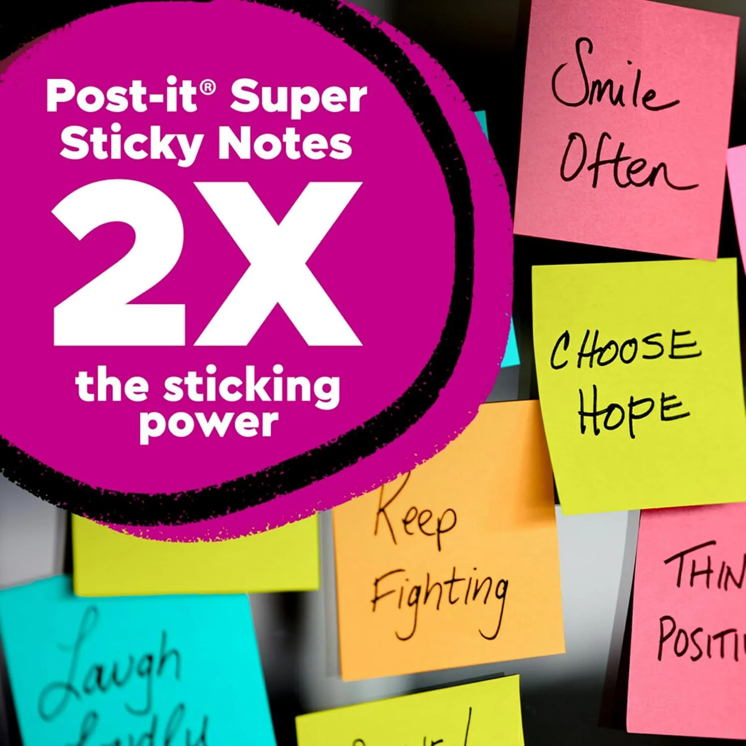 Post-it Super Sticky Notes, 8x6 in, 4 Pads, 2X The Sticking Power, Energy Boost Collection, Bright Colors, Recyclable (6845-SSP)