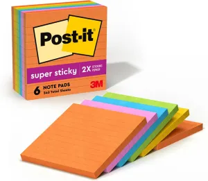 Post-it Super Sticky Recycled Notes, 4x4 in, 6 Pads, 2X The Sticking Power, Energy Boost Collection, 30% Recycled Paper (675-6SSUC)
