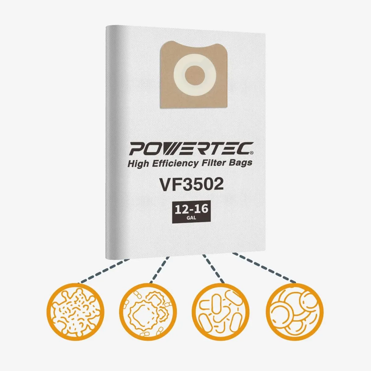 POWERTEC 23743 VF3502 Size A Shop Vacuum Bags for Ridgid 6 Pack, 12-16 Gal. Vacuum Bags for Ridgid HD1200, HD1400 Wet Dry Vac (75002P3)