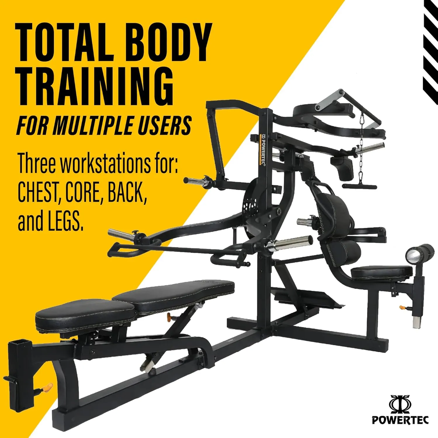 Powertec Fitness Workout Bench Multiystem for Chest, Arms, Legs, 120.1 x 73.3 x 80.5 Inches - Adjustable, Multi-User Weight Machines with Isolateral Arms - Premium at Home Gym Equipment