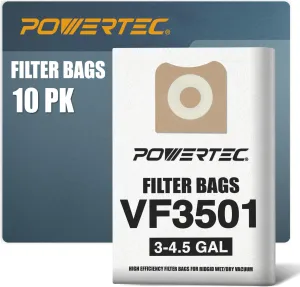 POWERTEC VF3501 Size C Shop Vacuum Bags for Ridgid 10 Pack, 3-4.5 Gal. 23738 Vacuum Bags for Ridgid 4000RV, WD40700 Wet Dry Vac (75017-P2V)