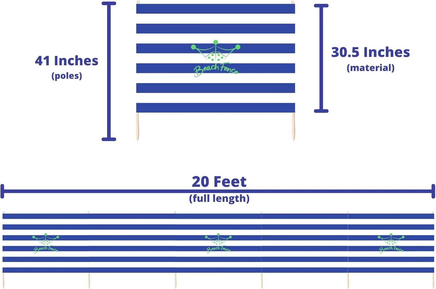 Premium 20 ft Beach Windscreen, Privacy Screen, Wind Blocker - Original Nautical, Free Rubber Mallet and Carry Bag Included