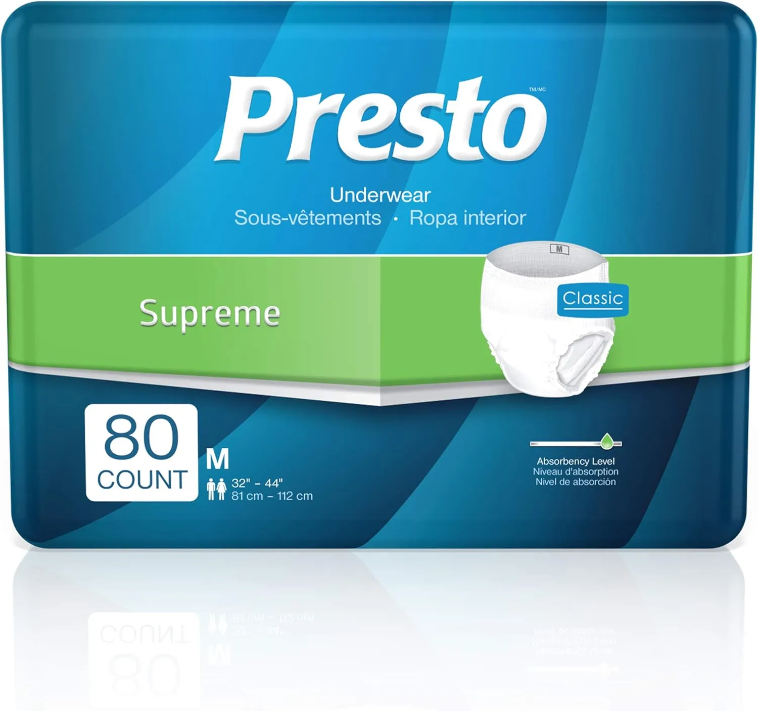 Presto Supreme Breathable Incontinence Underwear for Women and Men - Disposable, Odor Eliminator, Medium - 80 ct (4 Bags of 20)