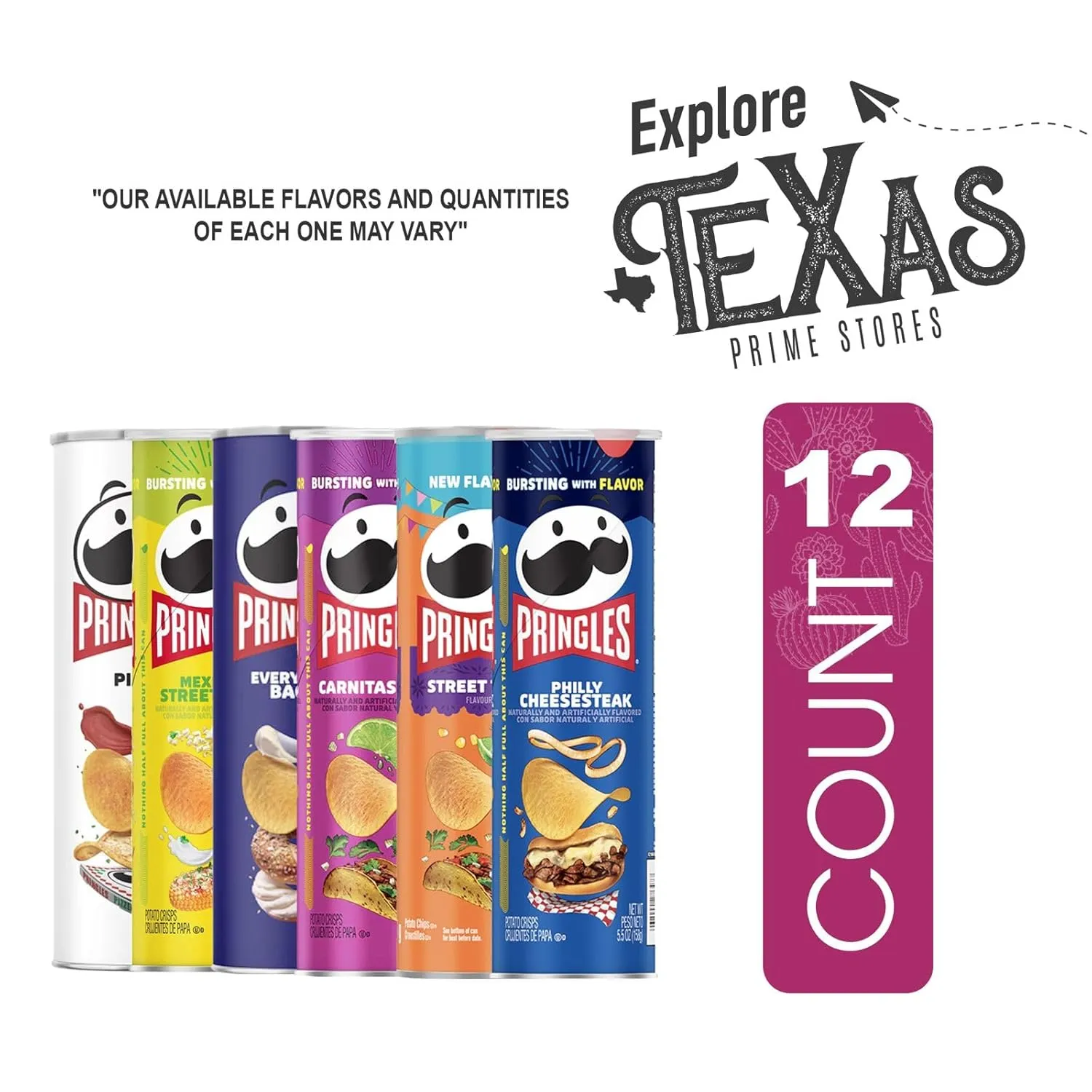 Pringles Street Collection 12- Count of Potato Crisps Chips, On-The-Go Lunch Snack 5.5 oz Can