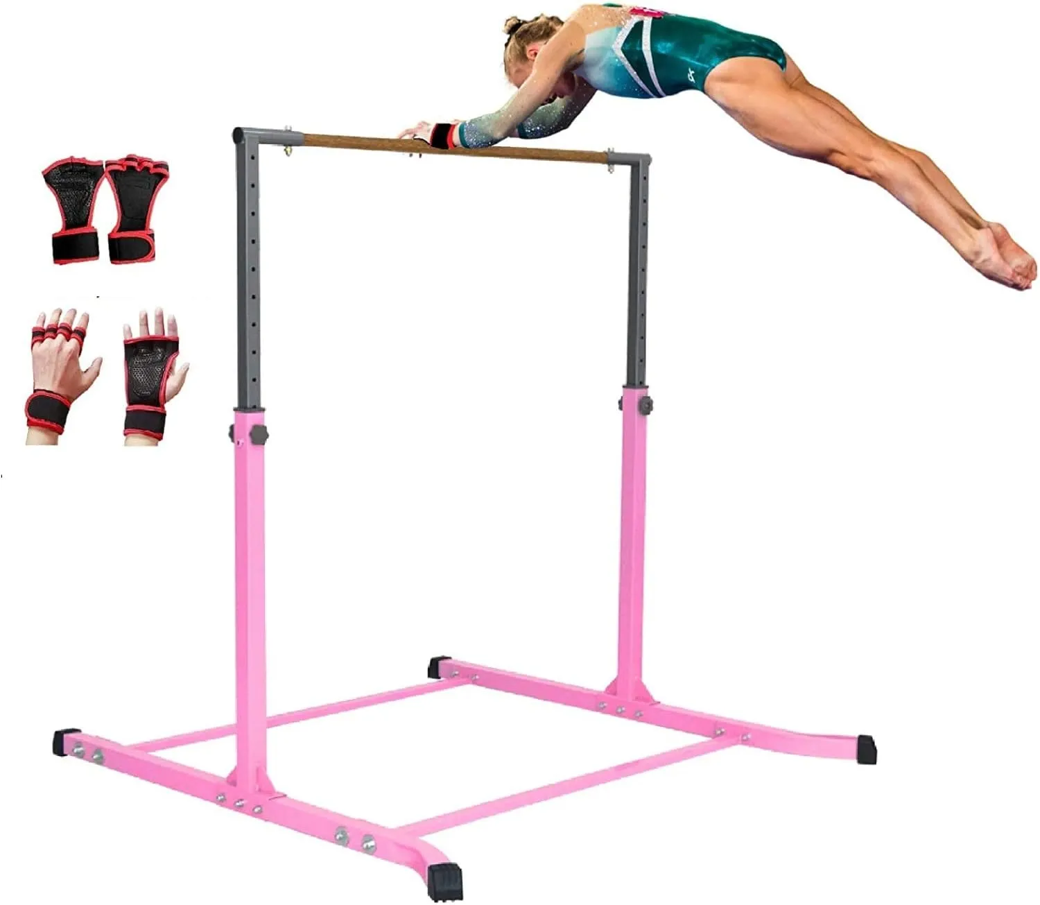 ProGymnastics, 5Ft, Athletic, Horizontal Bar, Adjustable, Kip Bars, Pink, Gymnastics, with Free Gloves, Gymnastics Bar, for Kids, Home, girls, gymnastics, monkey beam, balance set Adjustable