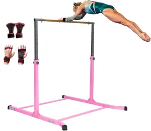 ProGymnastics, 5Ft, Athletic, Horizontal Bar, Adjustable, Kip Bars, Pink, Gymnastics, with Free Gloves, Gymnastics Bar, for Kids, Home, girls, gymnastics, monkey beam, balance set Adjustable