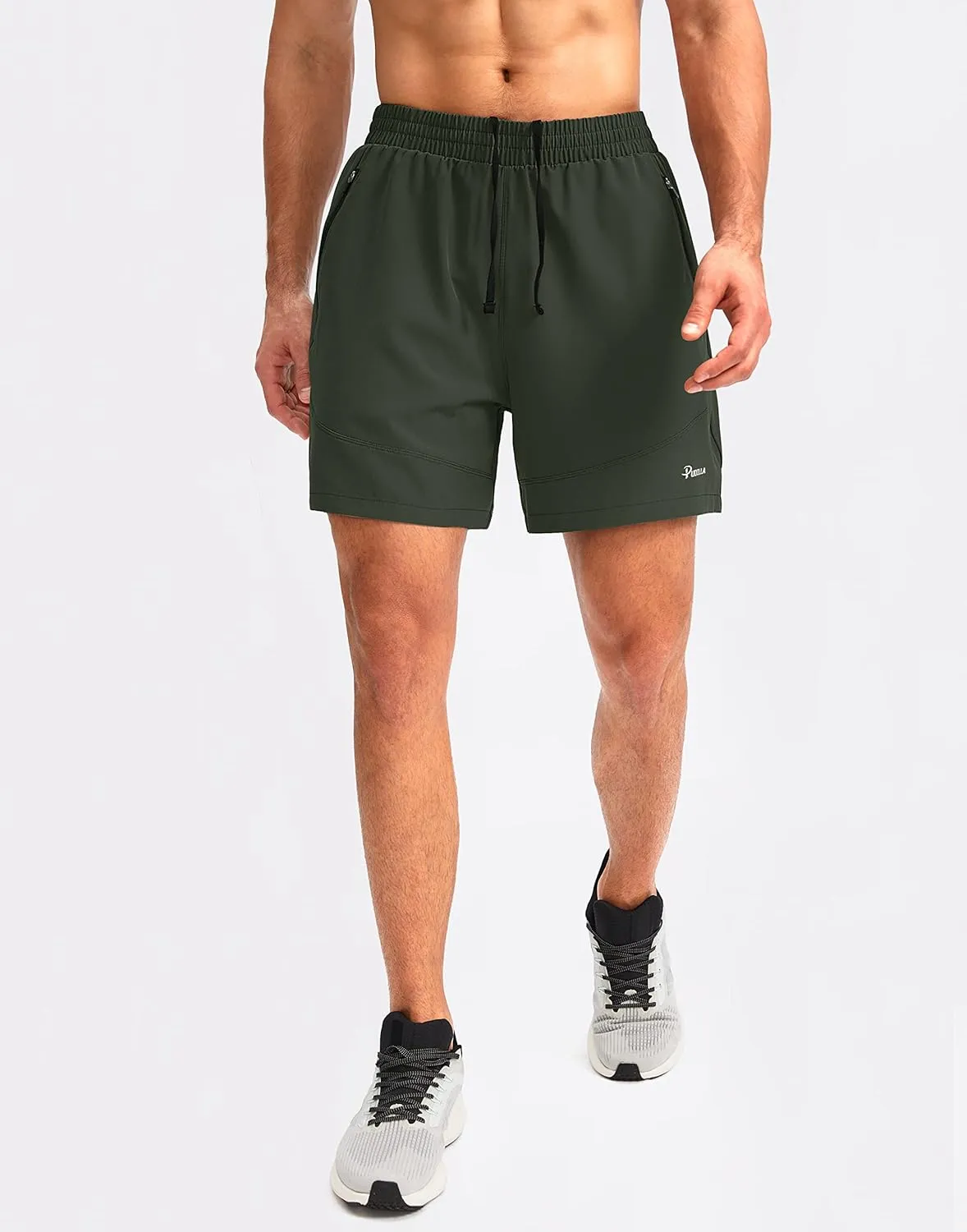 Pudolla Men's Workout Running Shorts Lightweight Gym Athletic Shorts for Men with Zipper Pockets