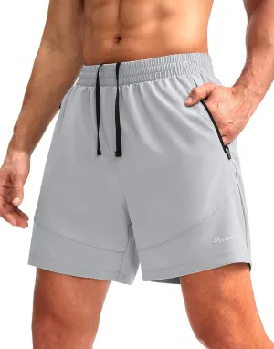 Pudolla Men's Workout Running Shorts Lightweight Gym Athletic Shorts for Men with Zipper Pockets