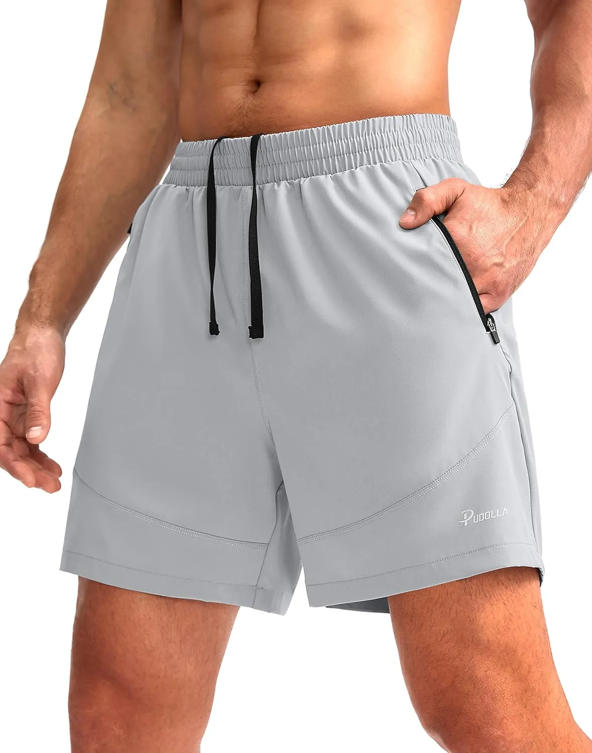 Pudolla Men's Workout Running Shorts Lightweight Gym Athletic Shorts for Men with Zipper Pockets