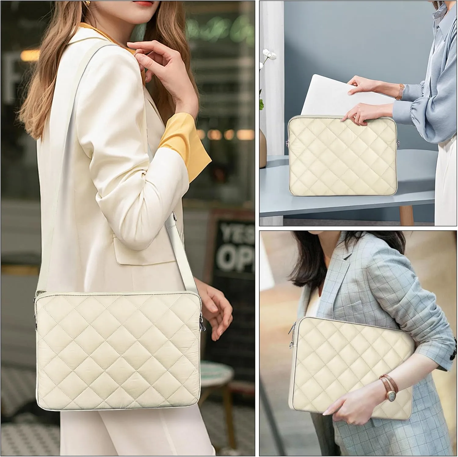 Puffy Quilted Laptop Sleeve with a Removable Shoulder Strap Compatible with MacBook Air 15 inch M2 A2941 2023/Pro 15 A1990 A1707, 15 Surface Laptop 5/4/3,Dell XPS 15,HP Stream 14 inch