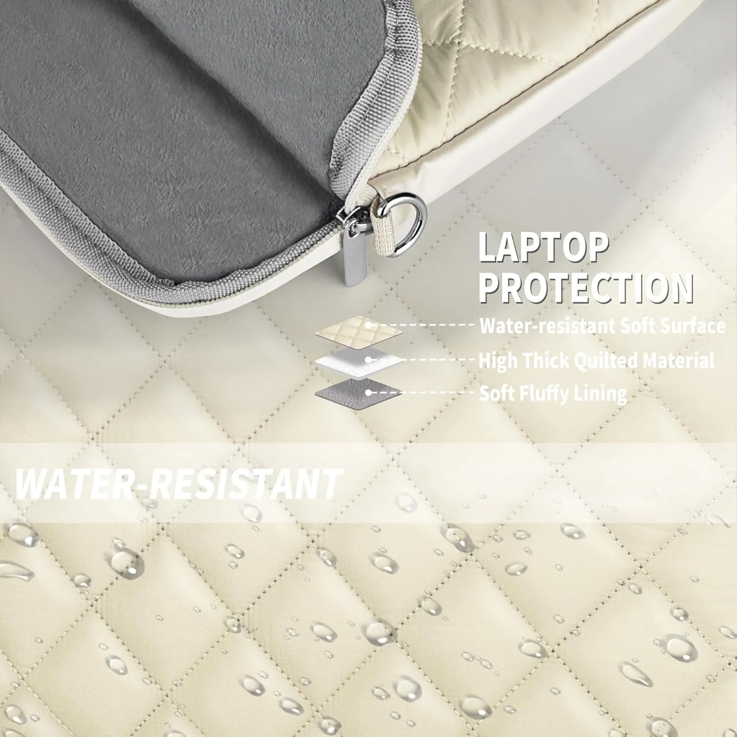 Puffy Quilted Laptop Sleeve with a Removable Shoulder Strap Compatible with MacBook Air 15 inch M2 A2941 2023/Pro 15 A1990 A1707, 15 Surface Laptop 5/4/3,Dell XPS 15,HP Stream 14 inch