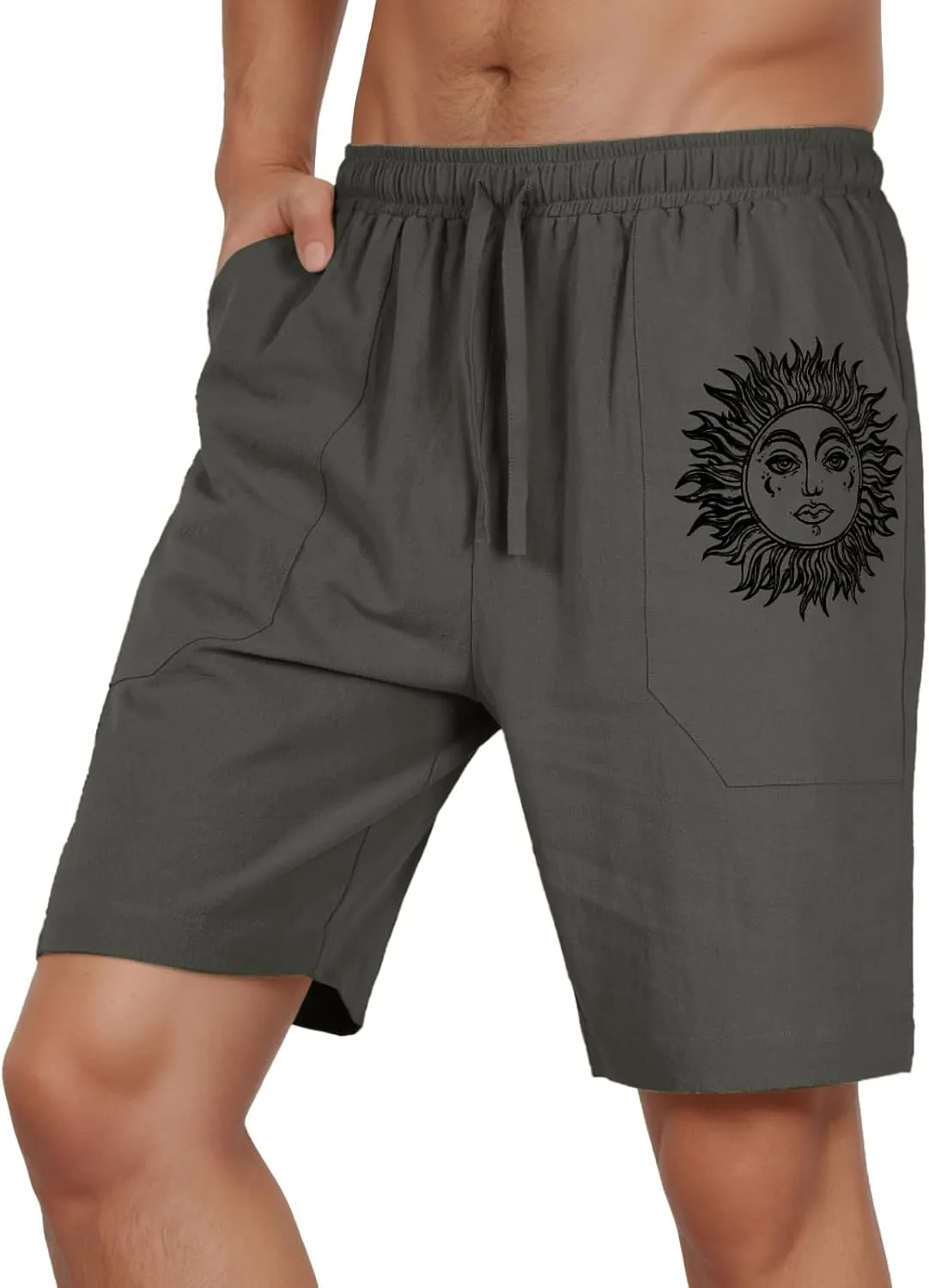 Puimentiua Casual Mens Linen Shorts Lightweight Elastic Waist Summer Beach Shorts