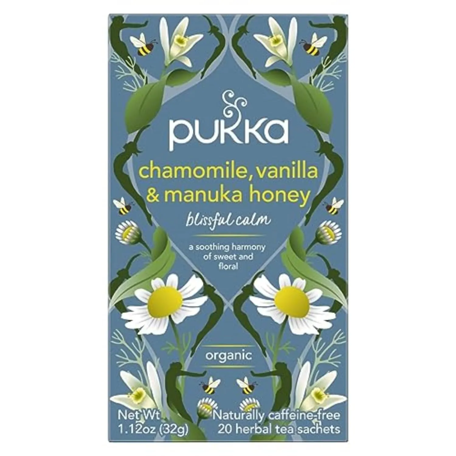 Pukka Calming Chamomile, Vanilla & Manuka Honey Organic Herbal Tea, Soothing Organic Tea Infusion Selection, Honey & Fennel Blend, Caffeine Free, 80 Total Bags (20ct - Pack of 4)