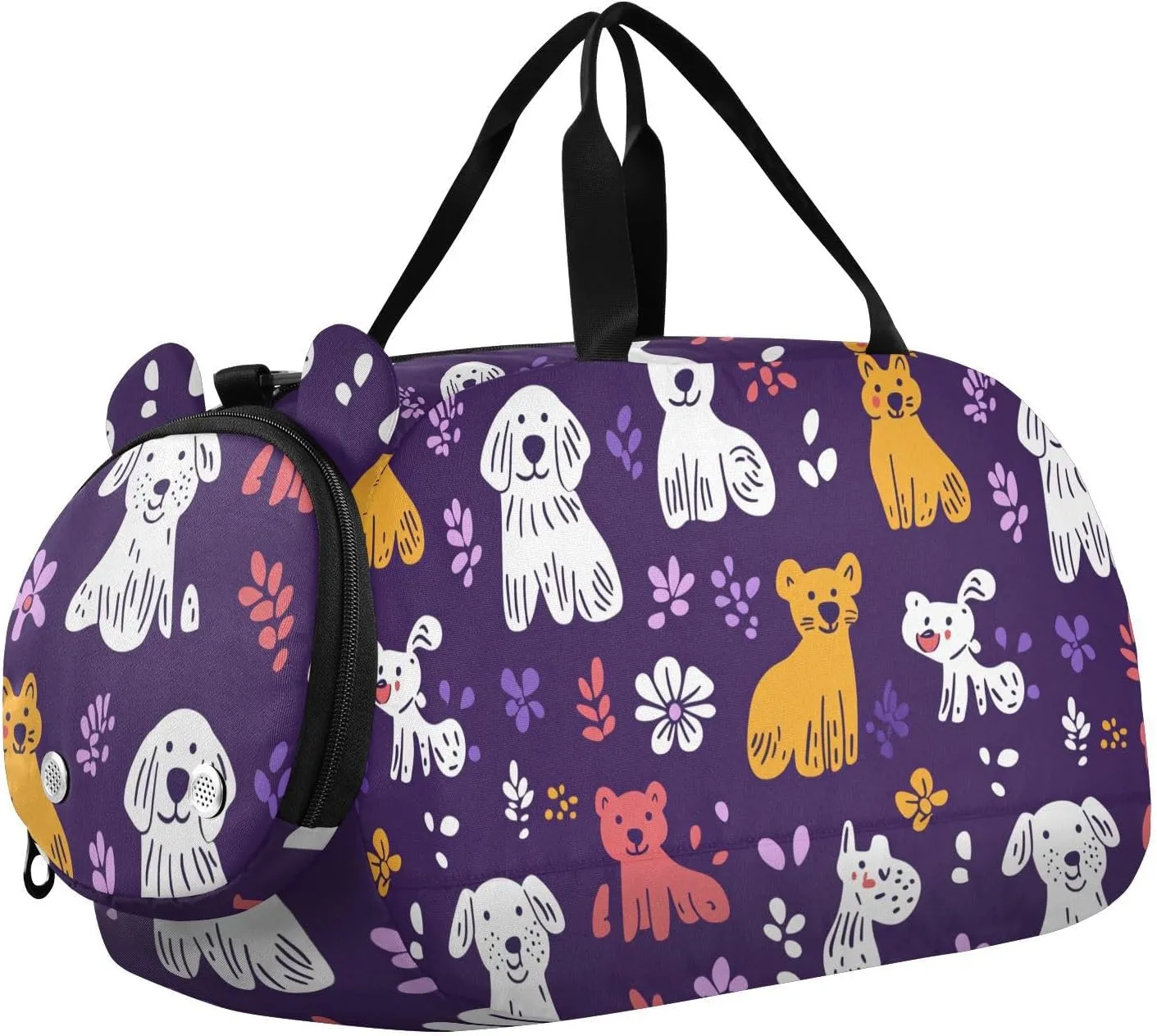 Purple Cute Cartoon Colorful Dogs Small Gym Bag with Shoes Compartment Large Capacity Personal Item Travel Bag for Travel, Sports, Fitness & Workout