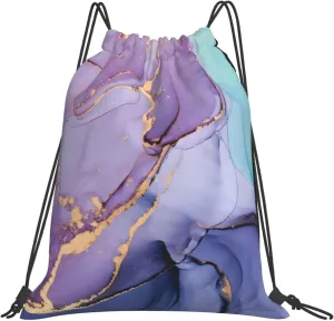 Purple marbling Drawstring Backpack Waterproof Sports String Bag Adjustable Lightweight Gym Dance Sackpack for Women Men Boys Girls
