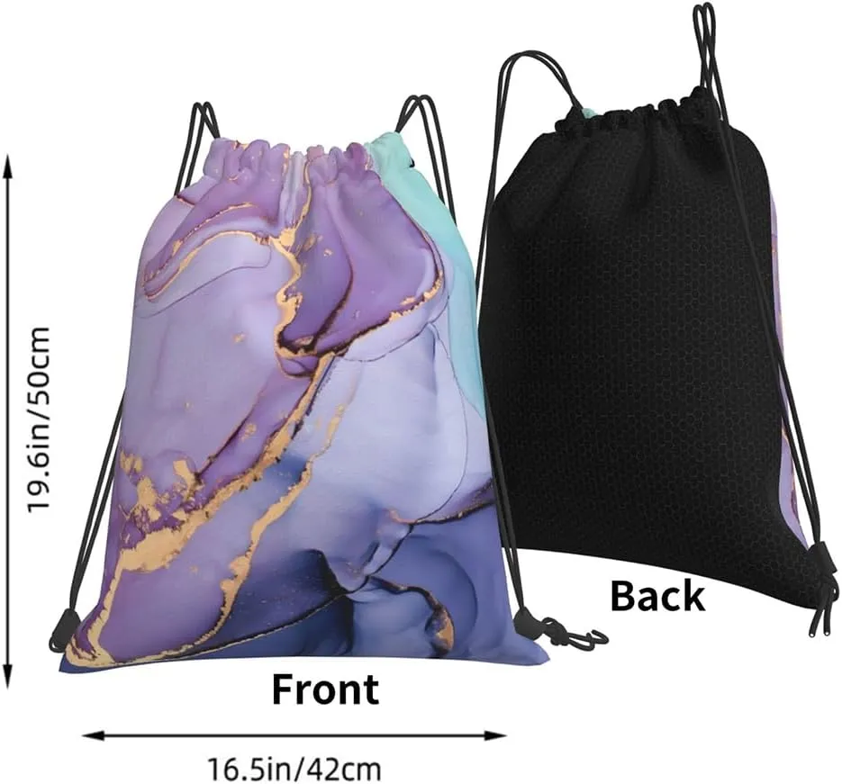 Purple marbling Drawstring Backpack Waterproof Sports String Bag Adjustable Lightweight Gym Dance Sackpack for Women Men Boys Girls