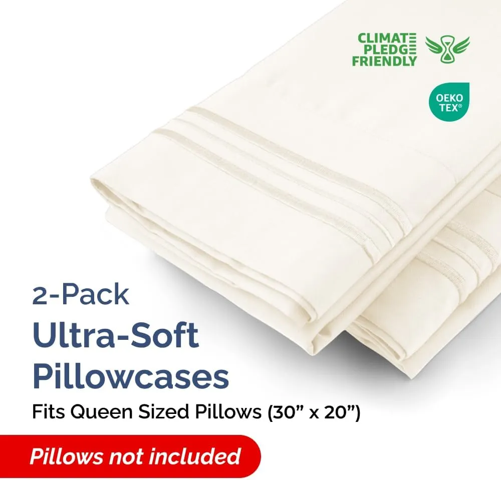 Queen Pillow Cases Set of 2 - Ultra Soft Hotel Quality Pillowcase Covers - Comfy Cozy Bedding for Women, Men, Kids & Teens - Machine Washable Pillow Protectors - 2 Pieces Set - Queen Size Off White