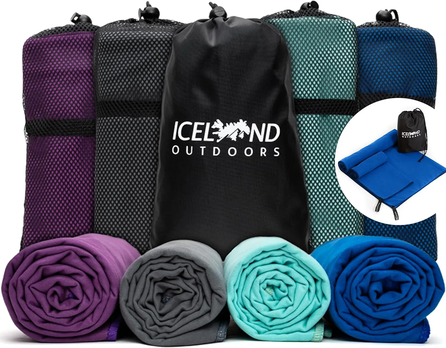 Quick Dry Travel Towel Fast Drying Lightweight - Camping Towels Microfiber For Gym Swim Towels For Swimmers Camp Beach & Sports Backpacking Hiking Fast Drying 2 Pack Full Body and Hand Blue