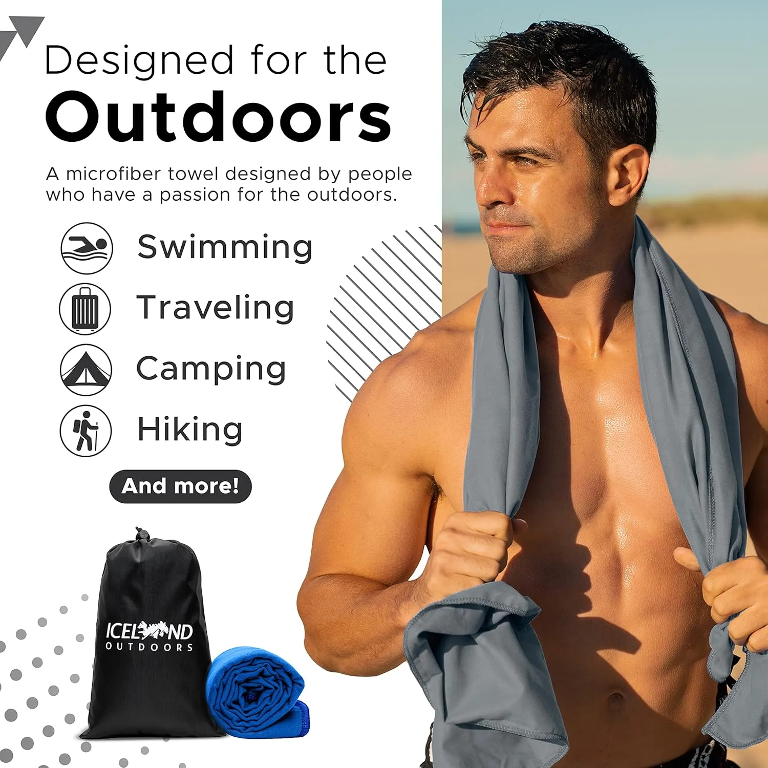 Quick Dry Travel Towel Fast Drying Lightweight - Camping Towels Microfiber For Gym Swim Towels For Swimmers Camp Beach & Sports Backpacking Hiking Fast Drying 2 Pack Full Body and Hand Blue