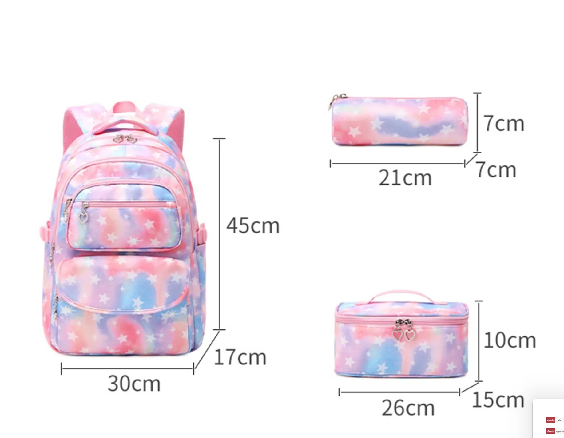 "Arna's Designer School Bags" New Girls Bag Set - Many colours and styles
