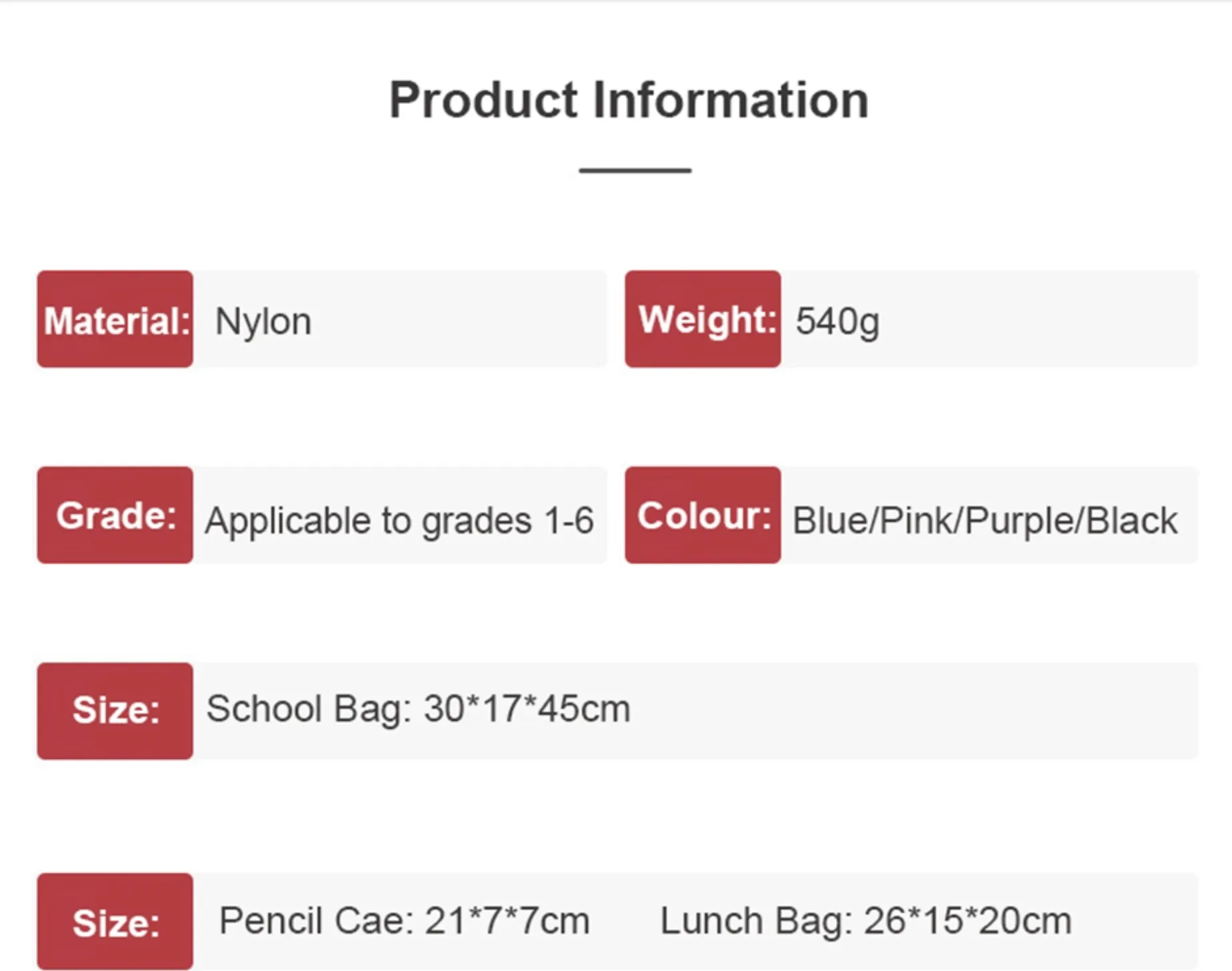 "Arna's Designer School Bags" New Girls Bag Set - Many colours and styles