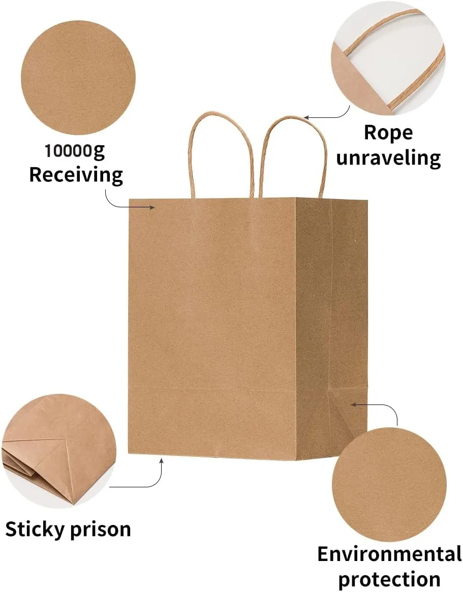 RACETOP Small Brown Kraft Paper Bags with Handles Bulk, 5.9"x3.2"x8.3" 100Pcs Small Brown Gift Bags, Mini Paper Bags, Gift Bags Bulk, Goodie Bag, Retail Bags, Gift Wrap Bags, Shopping Bags