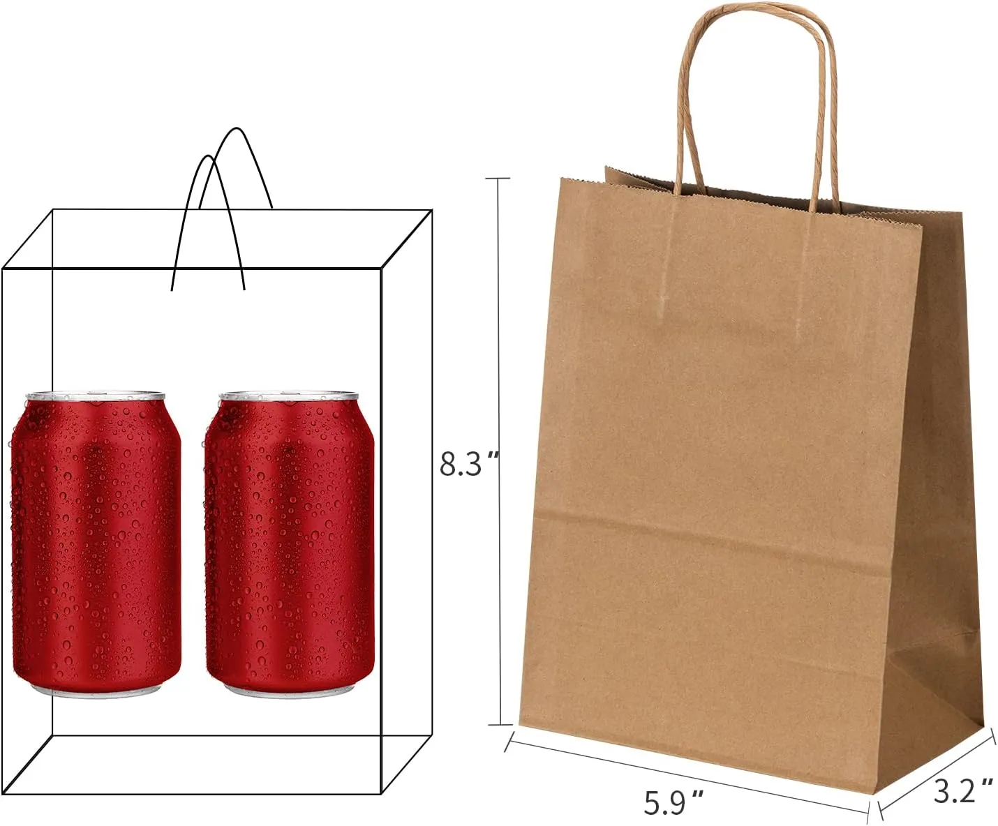 RACETOP Small Brown Kraft Paper Bags with Handles Bulk, 5.9"x3.2"x8.3" 100Pcs Small Brown Gift Bags, Mini Paper Bags, Gift Bags Bulk, Goodie Bag, Retail Bags, Gift Wrap Bags, Shopping Bags