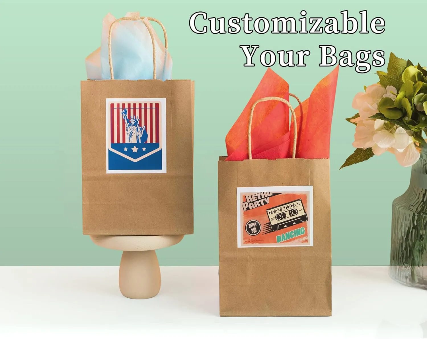 RACETOP Small Brown Kraft Paper Bags with Handles Bulk, 5.9"x3.2"x8.3" 100Pcs Small Brown Gift Bags, Mini Paper Bags, Gift Bags Bulk, Goodie Bag, Retail Bags, Gift Wrap Bags, Shopping Bags