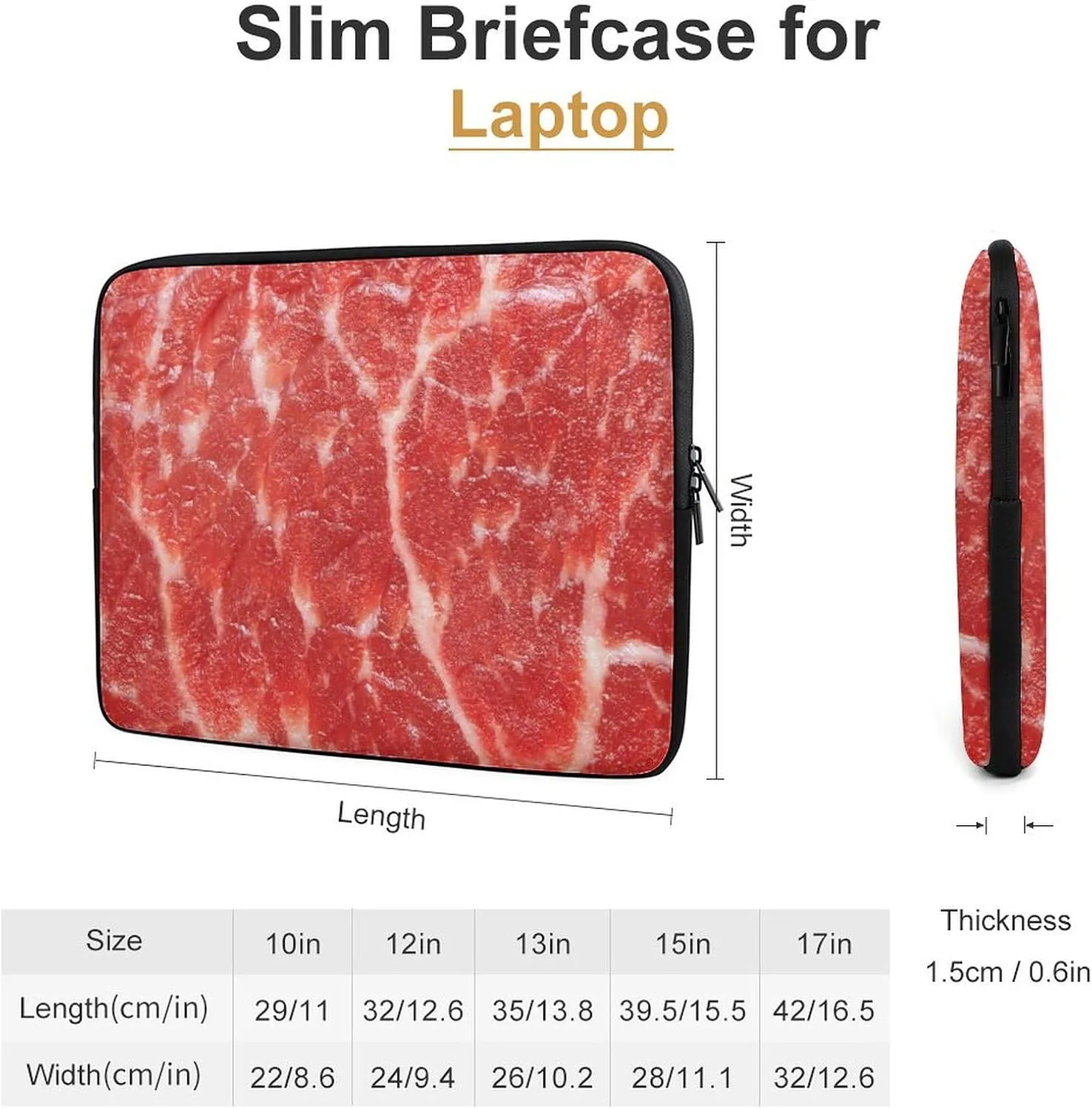 Raw Meat Pork Pattern Laptop Sleeve Case Computer Handbags Briefcase Carrying Bag for 10/12/13/15/17 Inch Laptops