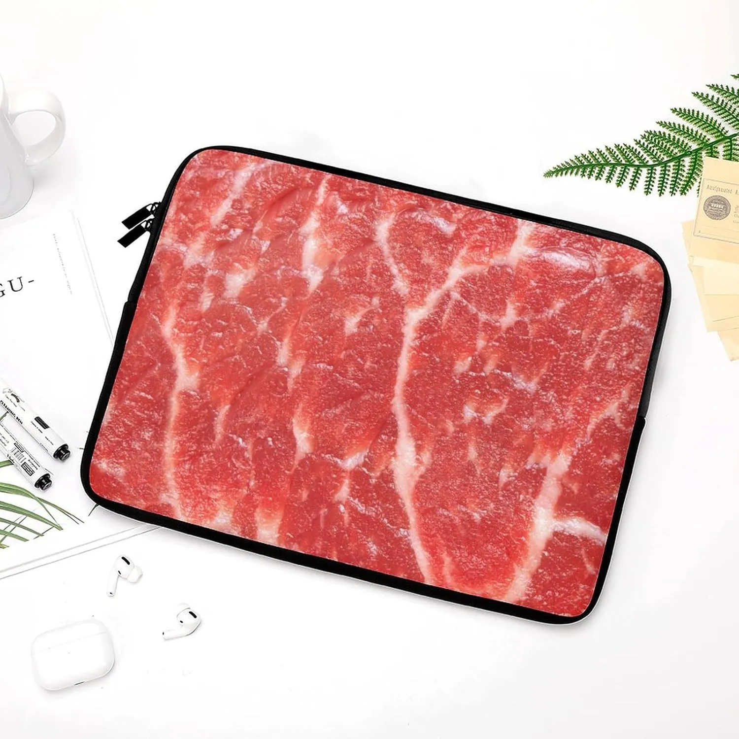 Raw Meat Pork Pattern Laptop Sleeve Case Computer Handbags Briefcase Carrying Bag for 10/12/13/15/17 Inch Laptops