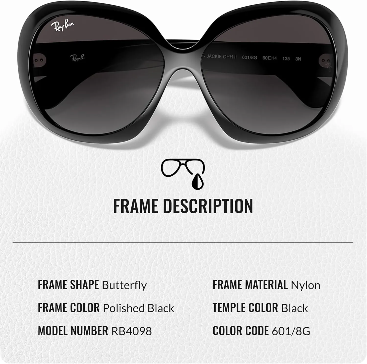 Ray-Ban RB4098 Jackie Ohh II Butterfly Shape Sunglasses With Eyewear Kit Bundle - High Bridge Fit - Beach Sunglasses