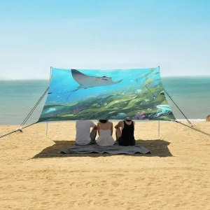 Ray with Water Plants Beach Canopy Tent Anti-UV & Wind Resistant, Camping Sun Shelter Easy Setup Portable,Outdoor Shade Tents with Sandbags,Sand Shovels,Ground Pegs & Stability Poles