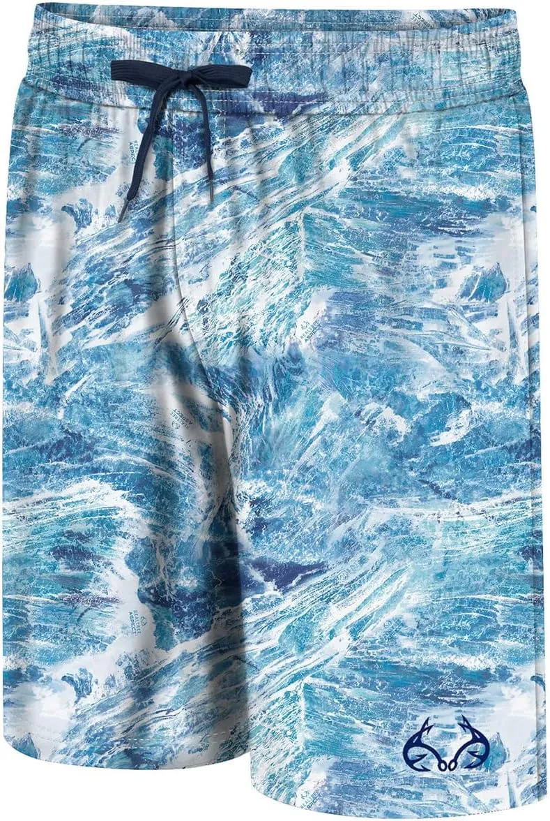 Realtree Men's Fishing Camo Quick Dry 8 Inch Inseam Drawstring Swim Trunks