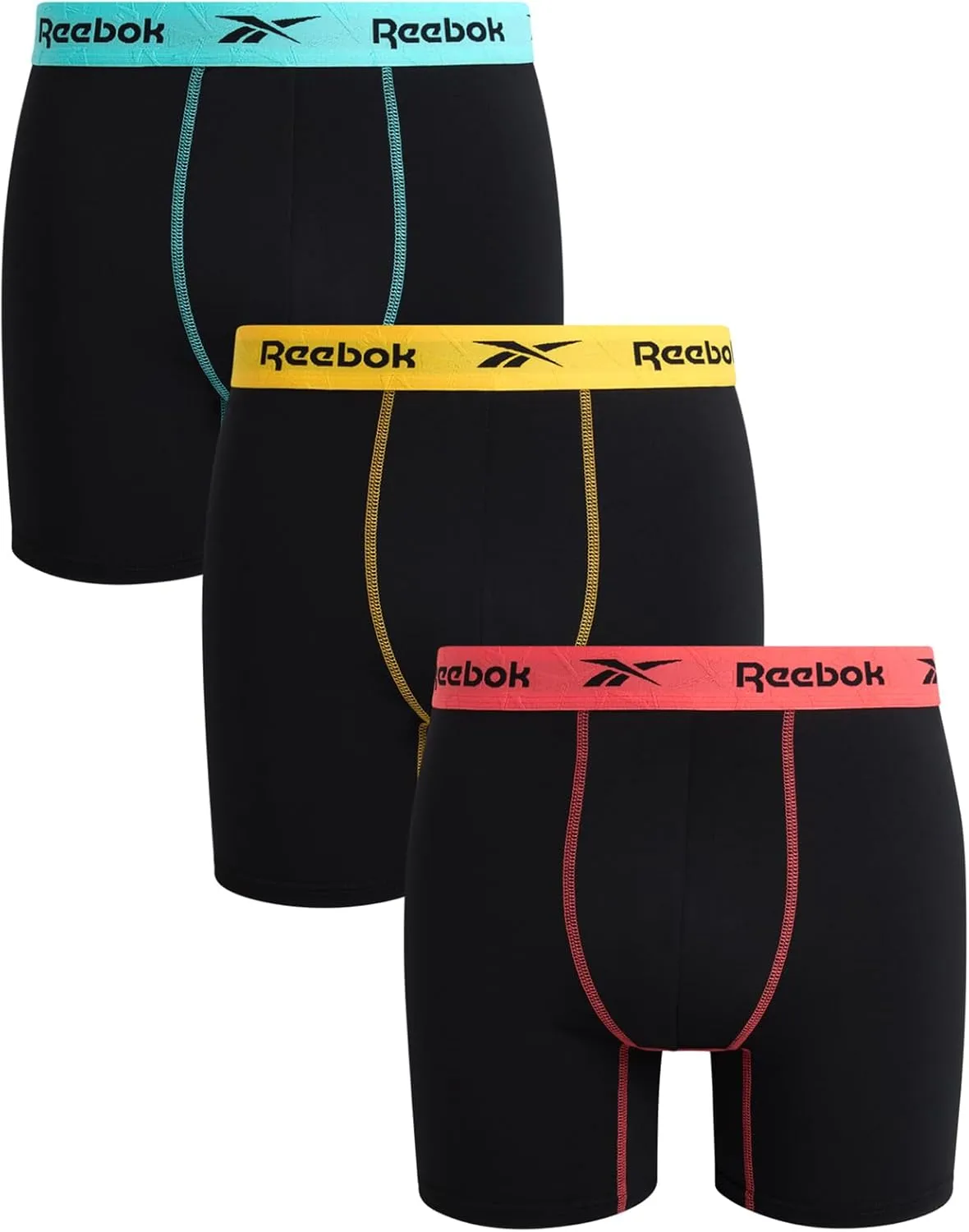Rebook Mens Boxer Briefs - 3 Pack Moisture Wicking Stretch Performance Mens Underwear Boxers with Contour Pouch (Sizes: S-XL)