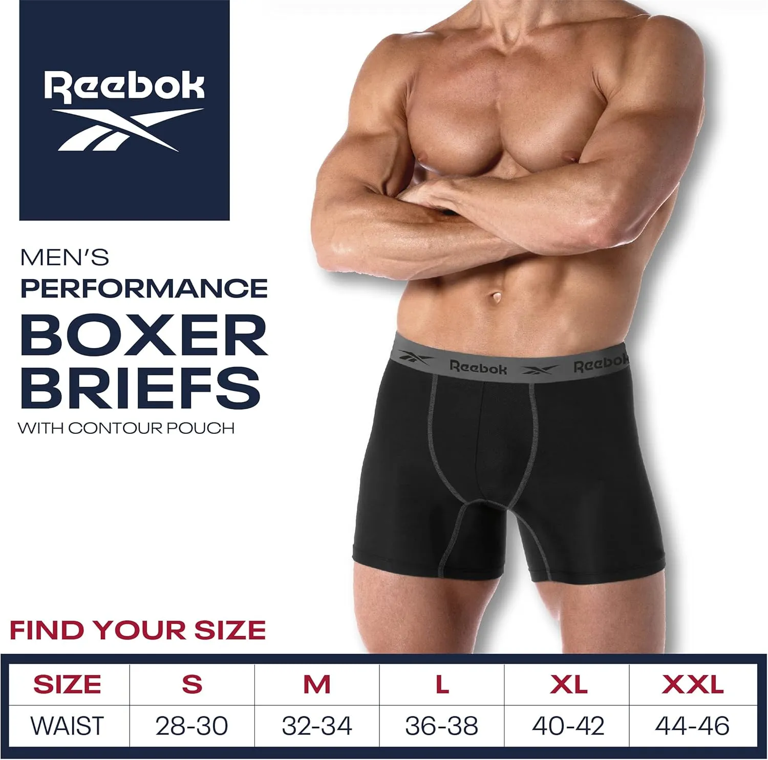 Rebook Mens Boxer Briefs - 3 Pack Moisture Wicking Stretch Performance Mens Underwear Boxers with Contour Pouch (Sizes: S-XL)