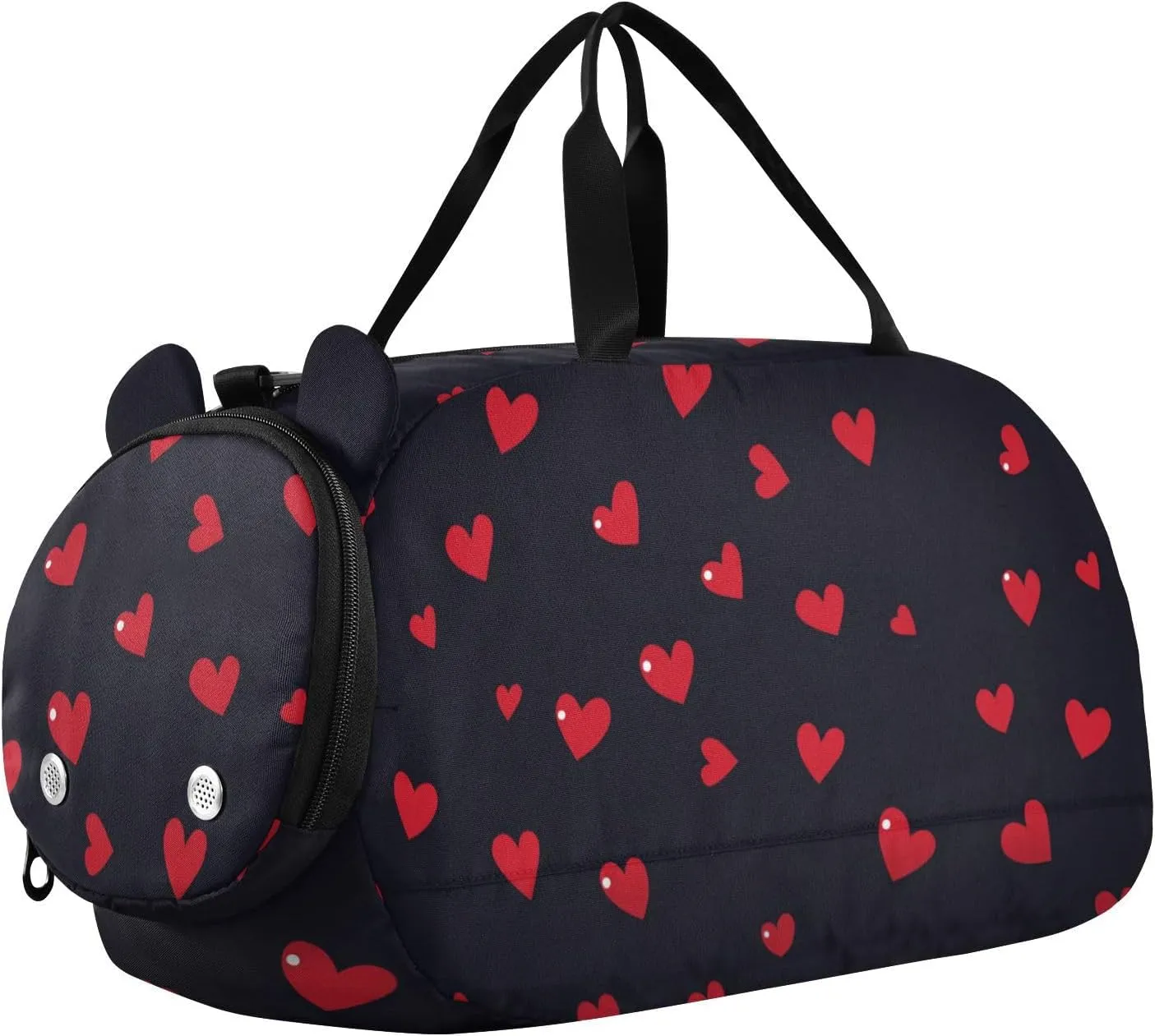 Red and Black Love Heart Duffel Bag with Shoes Compartment Multifunctional Weekend Overnight Carry on Bag for Beach Swim Bags Pool Sports