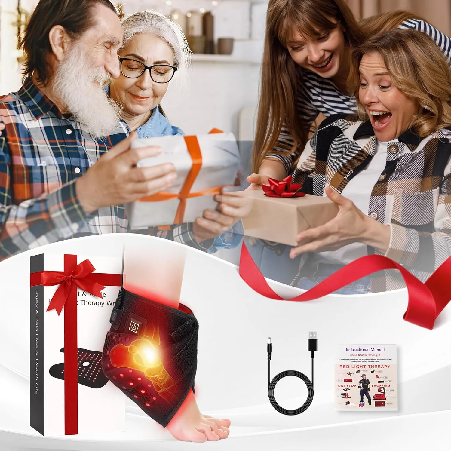 Red Light Therapy Wrap for Ankle, Near-Infrared Light Therapy Pad for Elbow Feet Muscle Relax