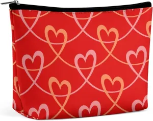 Red Makeup Bag For Women-Cosmetic Bags Aesthetic Design Ladies Abstract Love Pattern Tote Bag for Women,Travel Toiletry Bag with Zipper