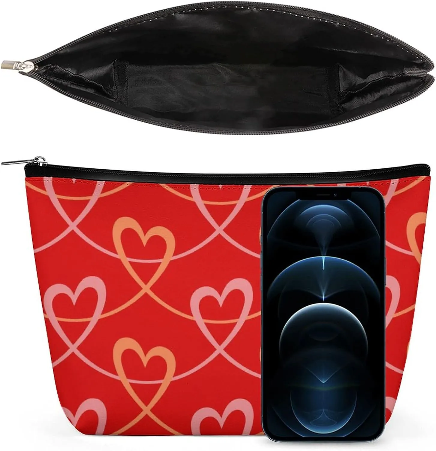 Red Makeup Bag For Women-Cosmetic Bags Aesthetic Design Ladies Abstract Love Pattern Tote Bag for Women,Travel Toiletry Bag with Zipper