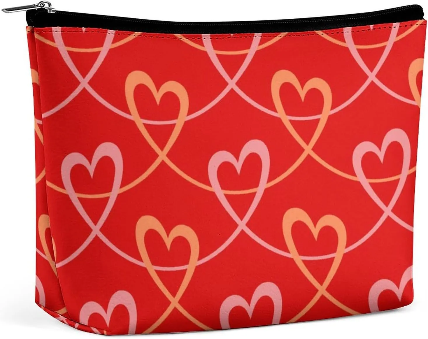 Red Makeup Bag For Women-Cosmetic Bags Aesthetic Design Ladies Abstract Love Pattern Tote Bag for Women,Travel Toiletry Bag with Zipper