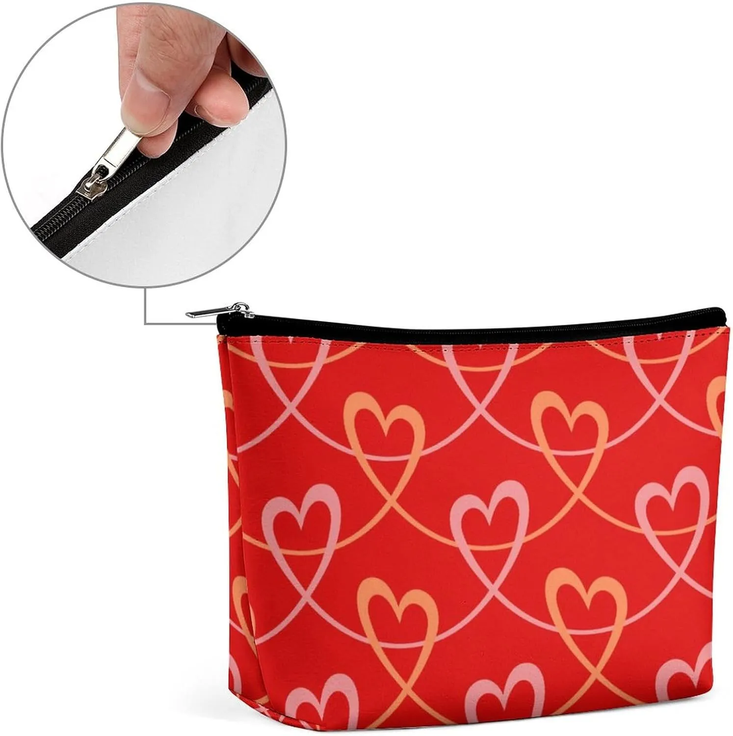 Red Makeup Bag For Women-Cosmetic Bags Aesthetic Design Ladies Abstract Love Pattern Tote Bag for Women,Travel Toiletry Bag with Zipper