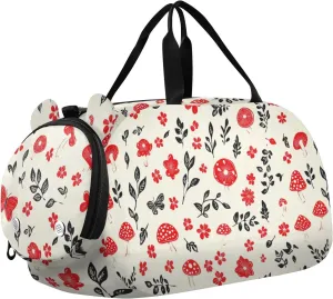 Red Mushrooms and Flowers Duffel Bag with Shoes Compartment Multifunctional Carry on Luggage for Travel, Sports, Fitness & Workout