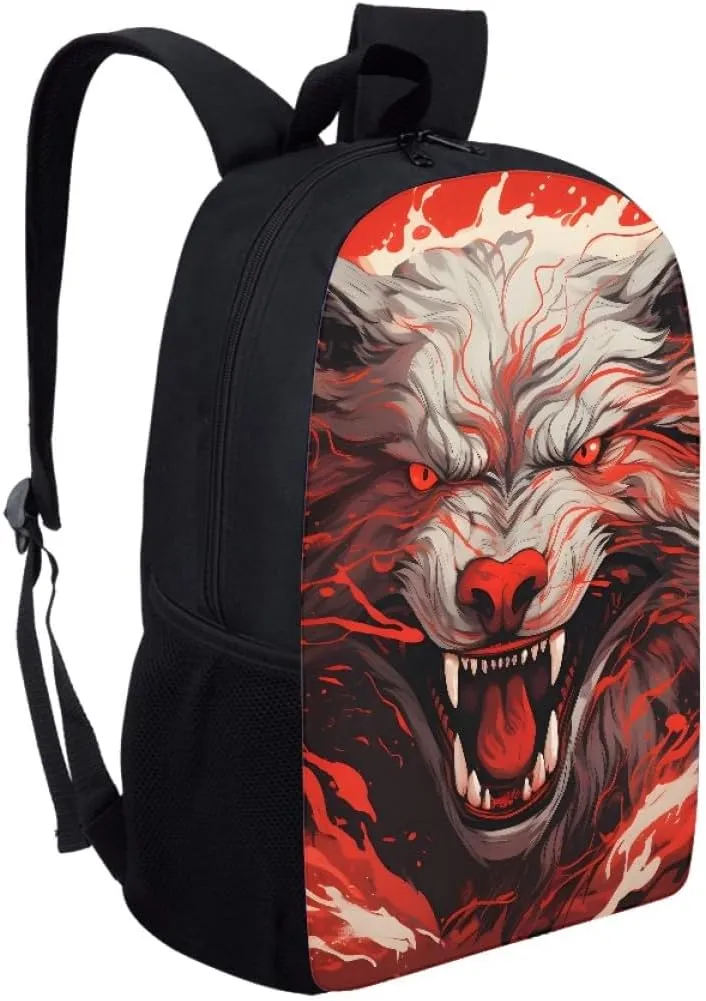 Red Wolf Head Cool School Bags Kids Boys Mens Backpack Bookbags Rucksack Daypack for Student Birthday Gift,Anger Wolf