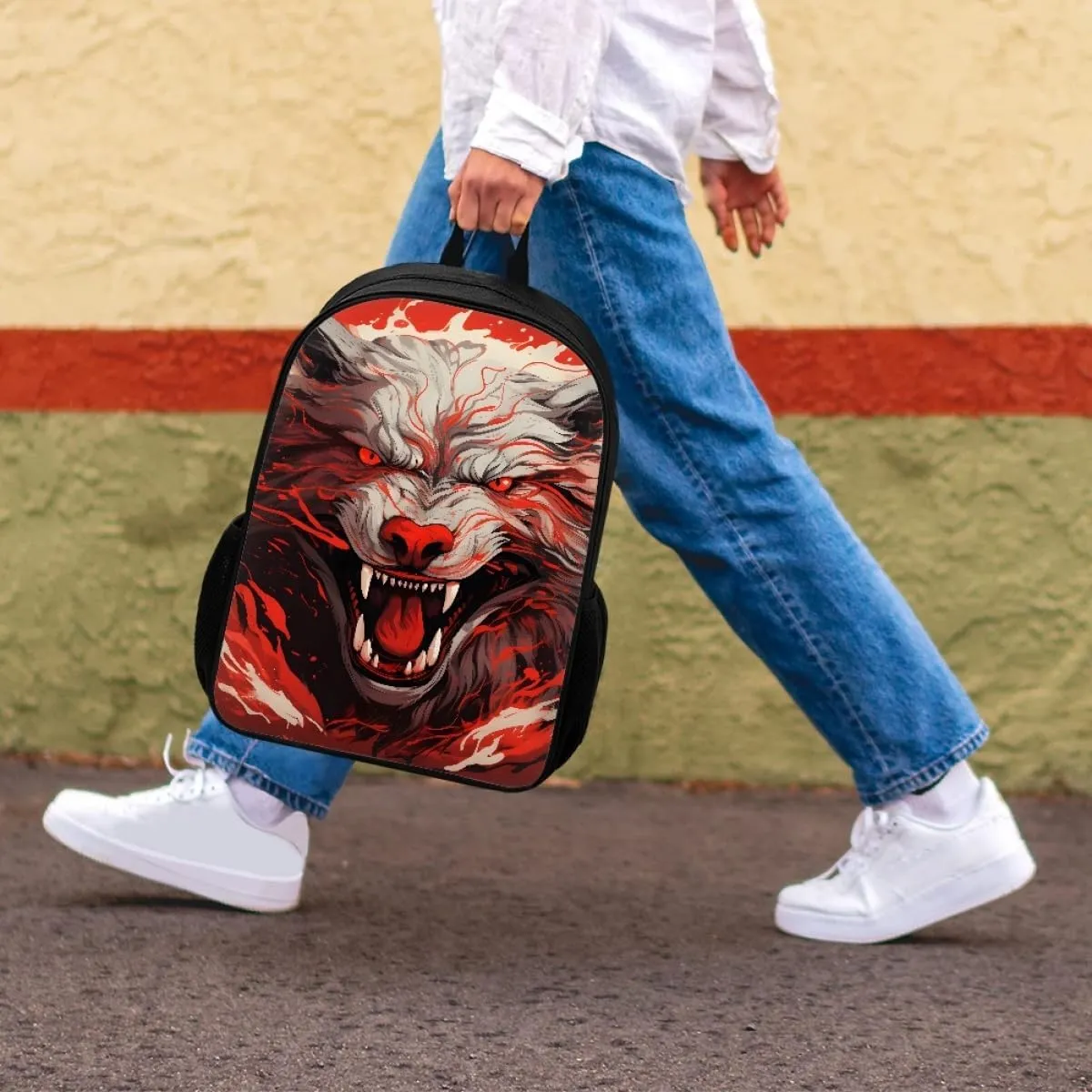 Red Wolf Head Cool School Bags Kids Boys Mens Backpack Bookbags Rucksack Daypack for Student Birthday Gift,Anger Wolf