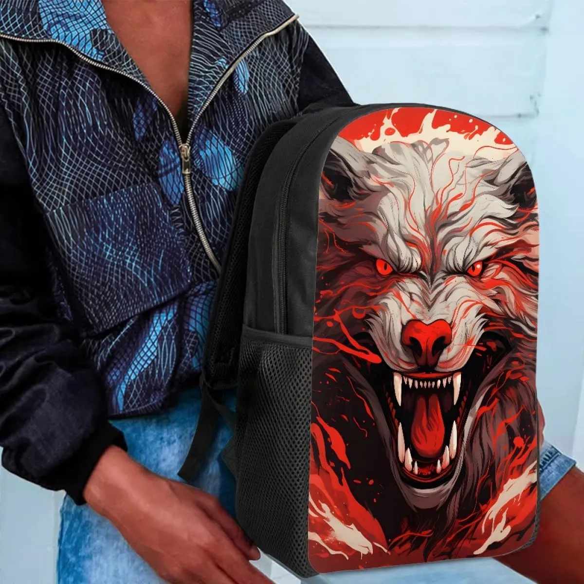 Red Wolf Head Cool School Bags Kids Boys Mens Backpack Bookbags Rucksack Daypack for Student Birthday Gift,Anger Wolf