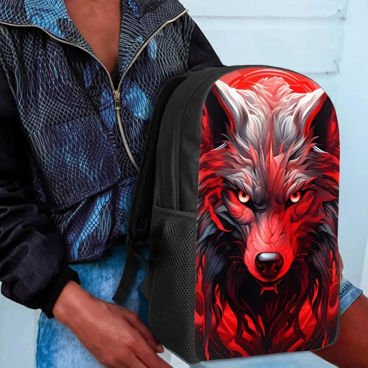 Red Wolf Head Cool School Bags Kids Boys Mens Backpack Bookbags Rucksack Daypack for Student Birthday Gift,Red Wolf Head